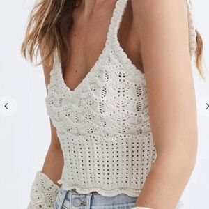 Veronica Beard Oswald Crochet Knit Cream Top